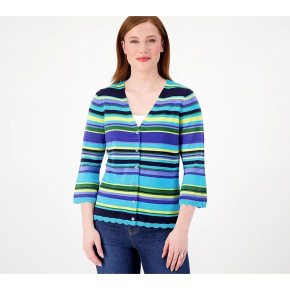 Isaac Mizrahi Live! Fiesta Stripe Button Down Cardigan - Picture 1 of 3